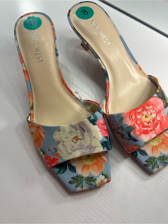 Nine West Shoes - Nine West Floral Print Light Blue Slide Mules